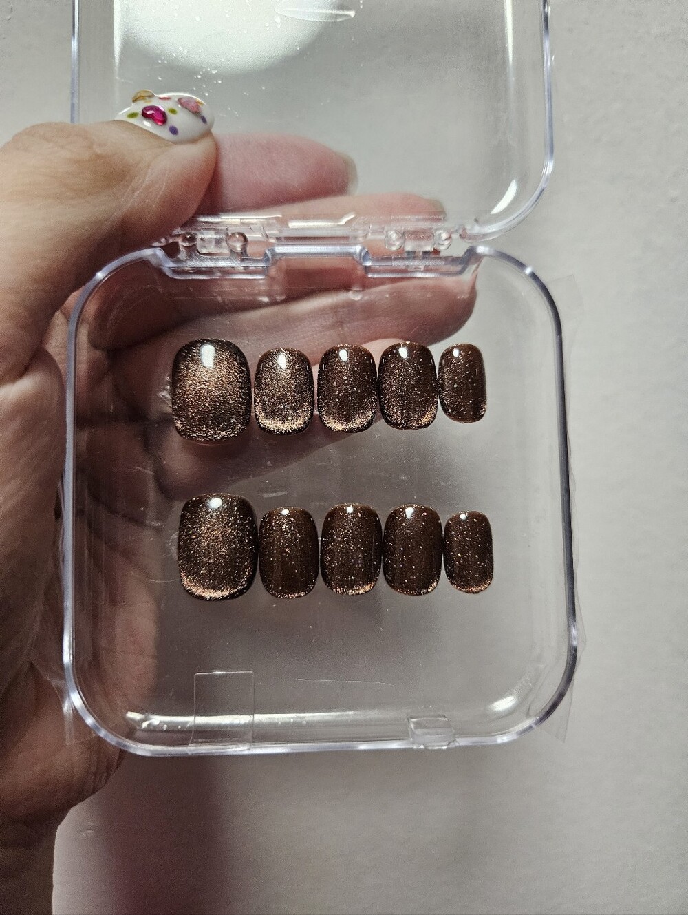 Clear Case Set with Metallic Brown Glitter Press-On Nails